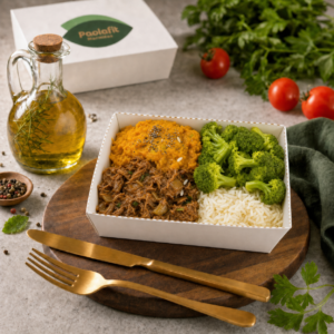 CARNE DE PANELA COM PURÊ DE ABÓBORA E BRÓCOLIS (350g)