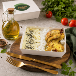 FILÉ DE FRANGO GRELHADO C/ PURÊ DE BATATA INGLESA E ARROZ (350g)
